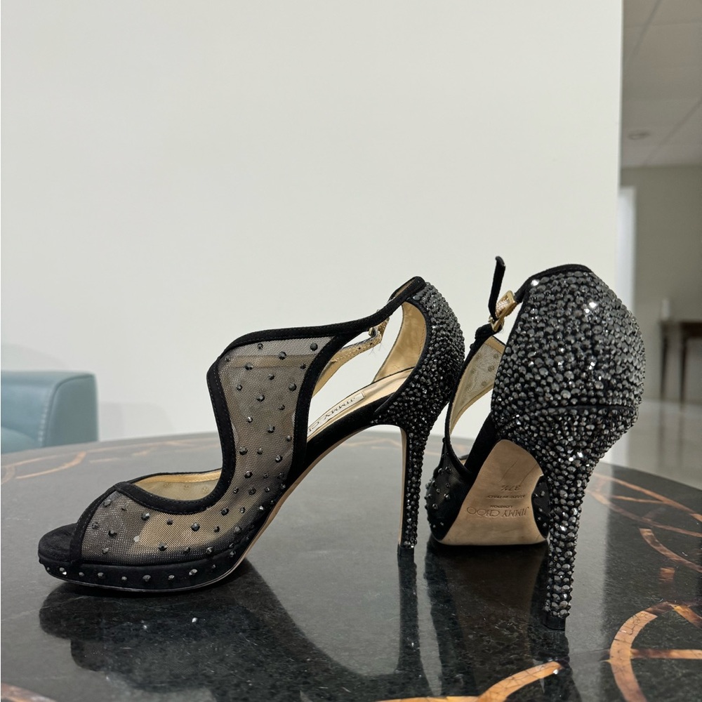 Jimmy Choo Black Leondra Sandal with Swarovski Crystal Size 7.5 - Picture 4 of 7